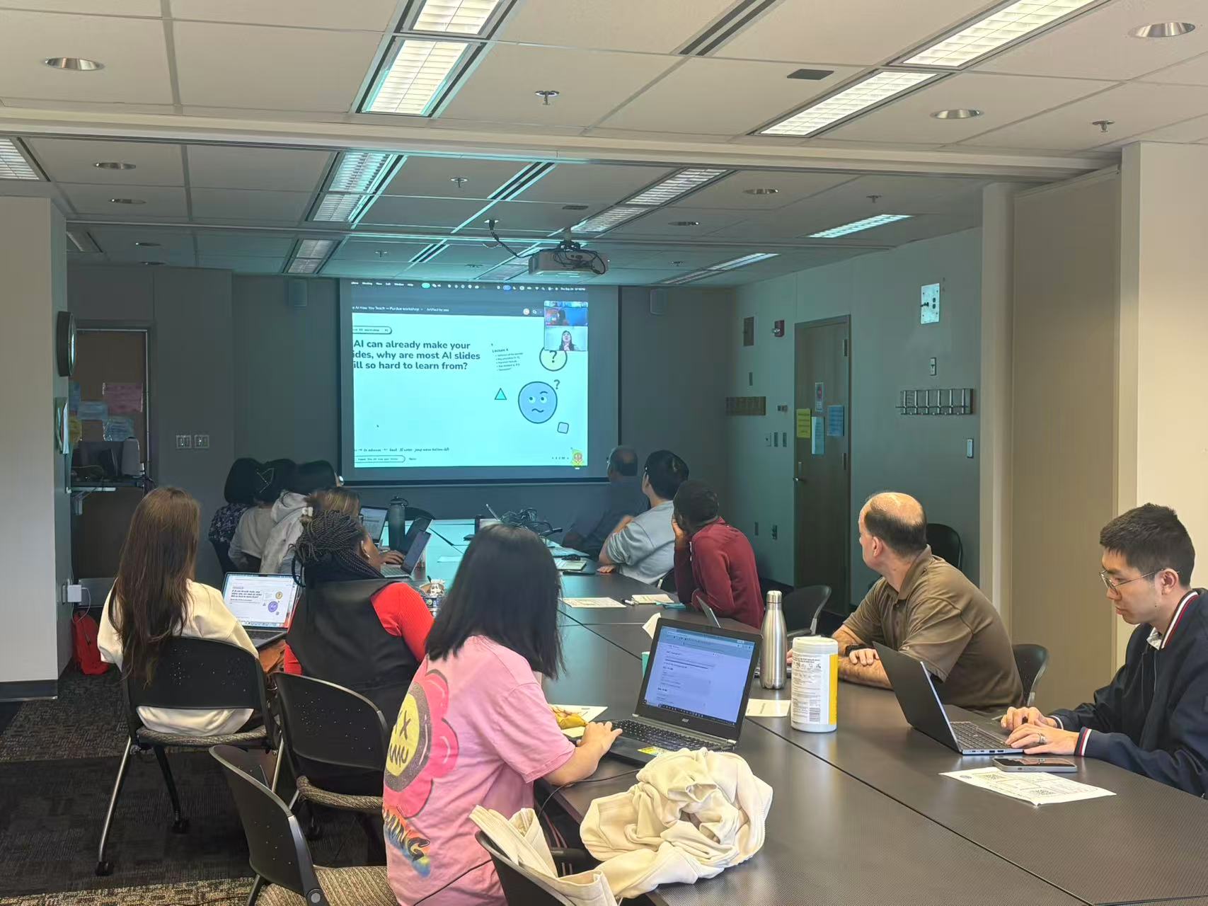 Purdue AI Lunch and Learn Session 02 with a remote guest speaker and participants in the room