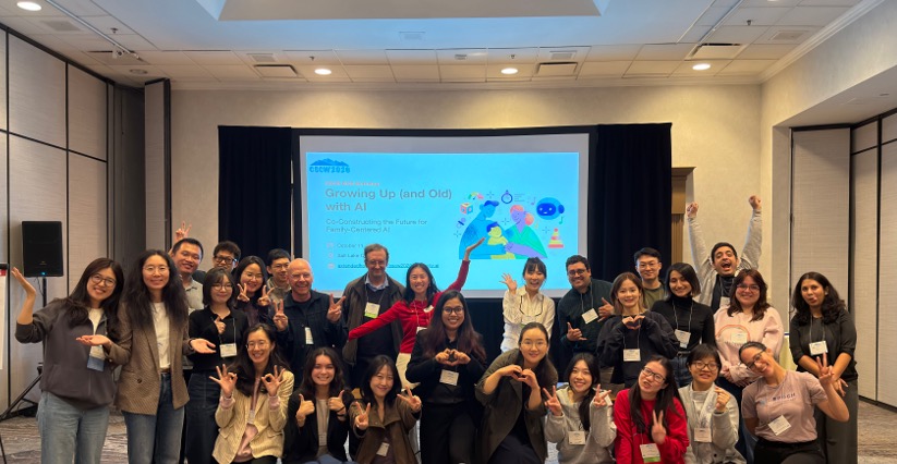 Participants posing together at the CSCW 2026 Growing Up (and Old) with AI workshop