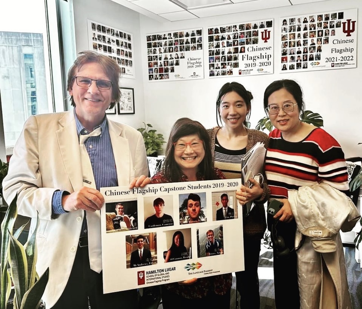 Belle Li with Chinese Flagship faculty mentors celebrating capstone placements